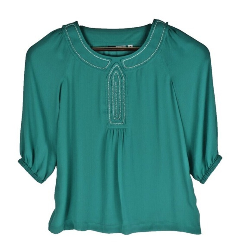 Simply Chloe Dao Women's M Medium green shirt blouse‎ beaded long sleeve NWOT